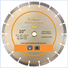 10 inch segmented diamond saw blade for contractors, cutting concrete, masonry, brick, and stone