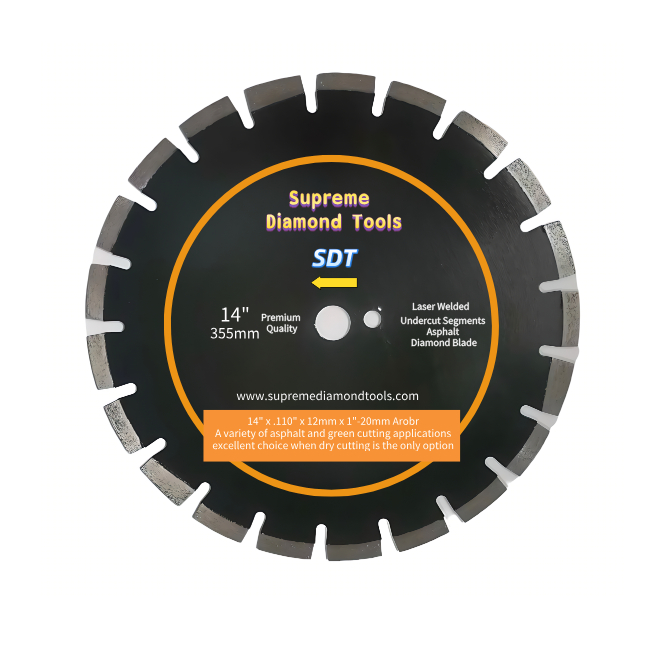 14 inch laser welded dry asphalt diamond blade with drop segments for asphalt and green concrete cutting