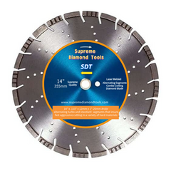 "14-inch laser welded alternating segment combo diamond blade for cutting concrete, granite, and hard materials – Supreme Diamond Tools"