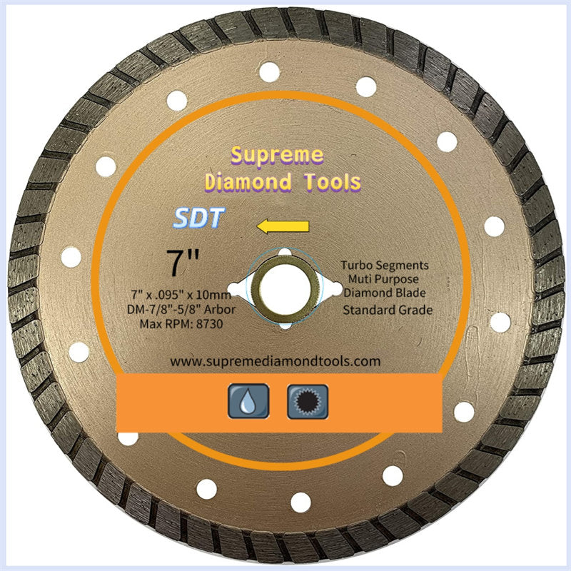 Supreme Diamond Tools 7-inch GP-CT value turbo diamond blade for fast and smooth masonry cutting.