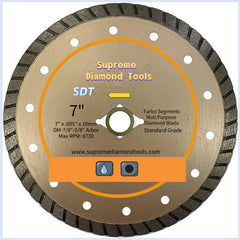 Supreme Diamond Tools 7-inch GP-CT value turbo diamond blade for fast and smooth masonry cutting.