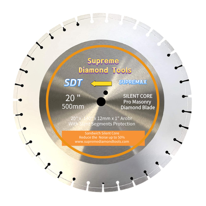 Supreme GP-SM Series silent core diamond blade for 50% noise reduction on masonry and concrete saws.