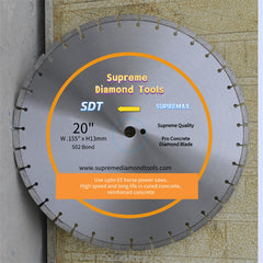 Supreme Grade 20-inch professional concrete saw blade with 13mm segments for high-power saws up to 65 HP.
