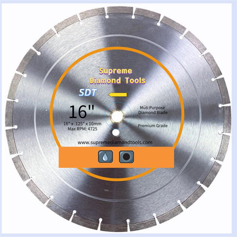 16 inch premium quality segmented diamond blade with 13mm segments for cutting concrete, stone, brick, and masonry