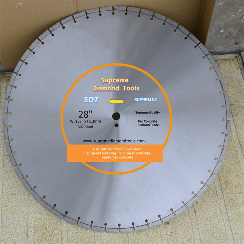 Laser welded concrete saw blade with 13mm segments for long life and durability.