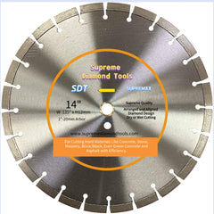 Supreme GP-AX series 14 inch Arix segmented diamond blade with patterned diamond technology for 50% faster cutting.