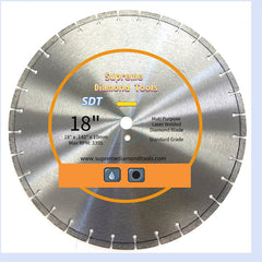 18-inch Standard Grade Supreme Diamond Tools Blade – high-performance cutting blade for stone, brick, block, concrete, and asphalt