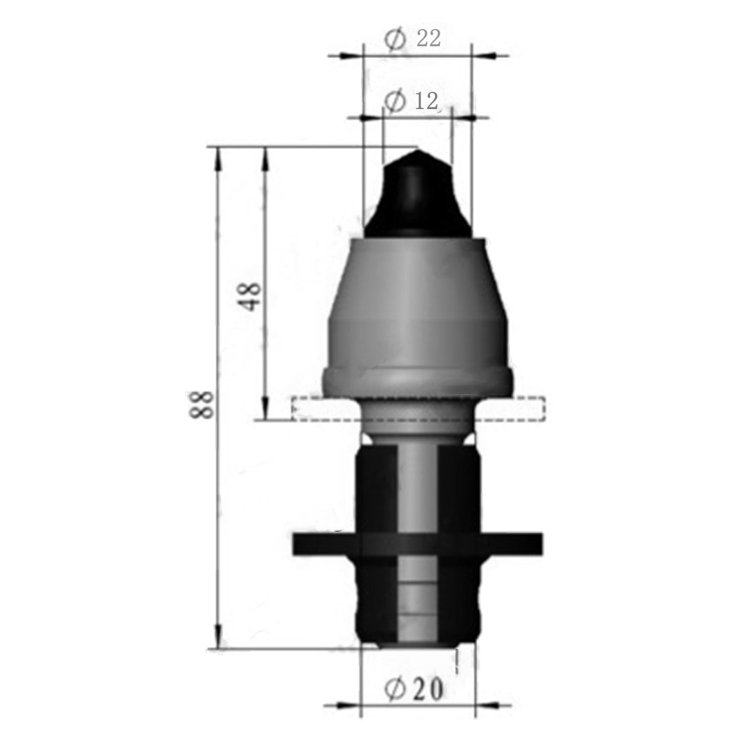 W8/20X asphalt milling pick with 20mm shank and 48g carbide tip for road milling machines